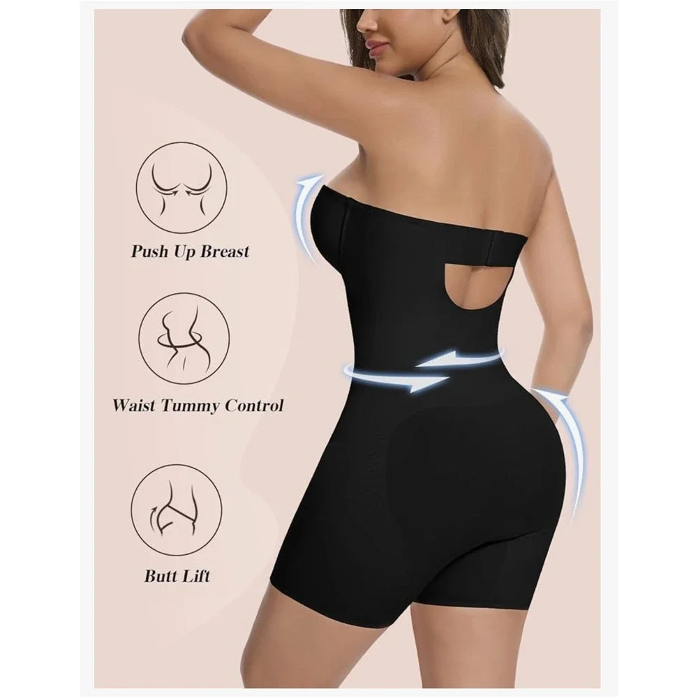 Slimers Black Strapless Shapewear Bodysuit‎ Tummy Control Butt Lift Built-in Bra